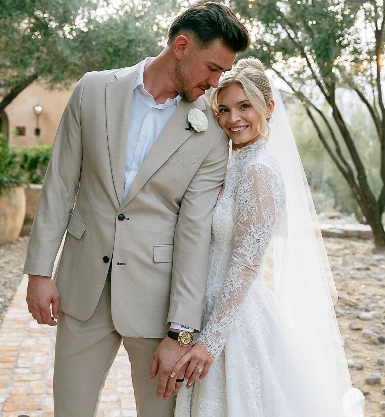 Couple portrait — bride with flawless wedding day makeup